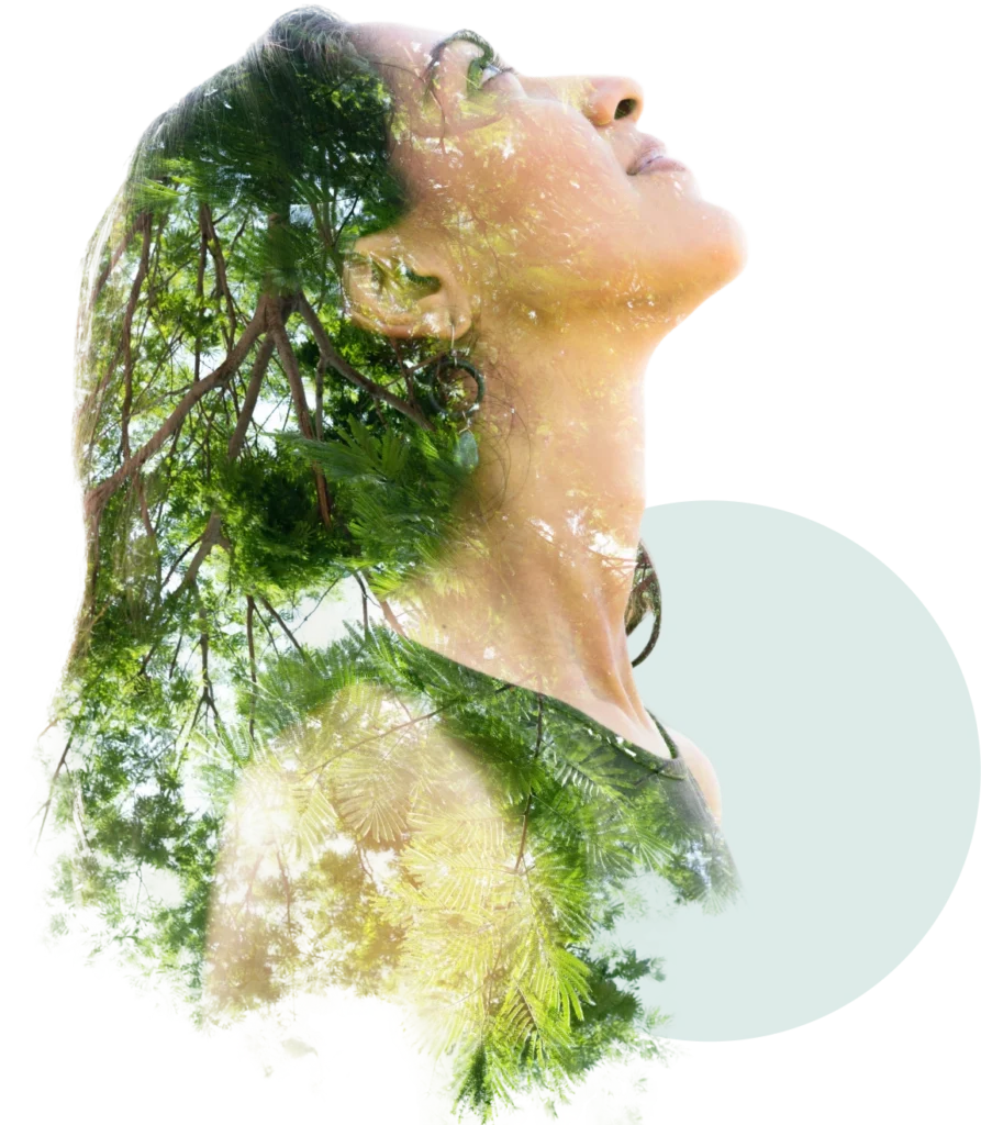 Woman with trees superimposed on profile