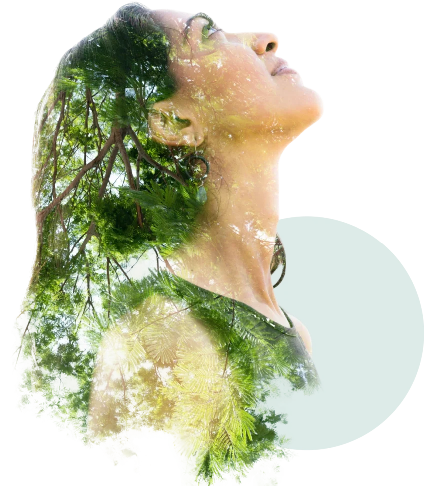 Woman with trees superimposed on profile